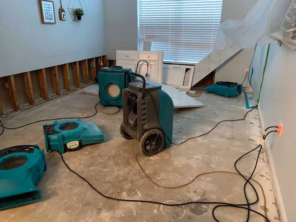 Dehumidifier in flood-cut room for Water Damage Restoration in South Bound Brook